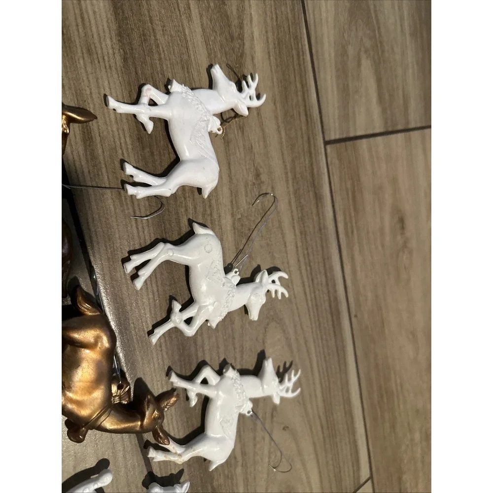 Vintage Christmas ornaments Lot of 7 Blow Mold-plastic reindeer & rocking horses